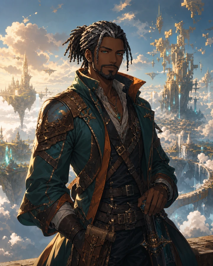 Atlas Kade overlooking the floating fragments of the Unfinished World