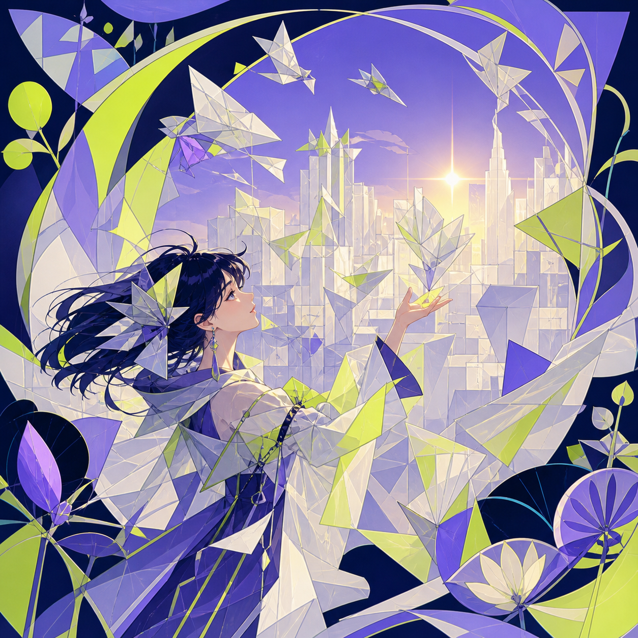 A city assembled entirely from folded memories represented as translucent paper, expressed as a visually coherent editorial artwork with no written explanation. Carefully staged surreal tableau with a single unmistakable