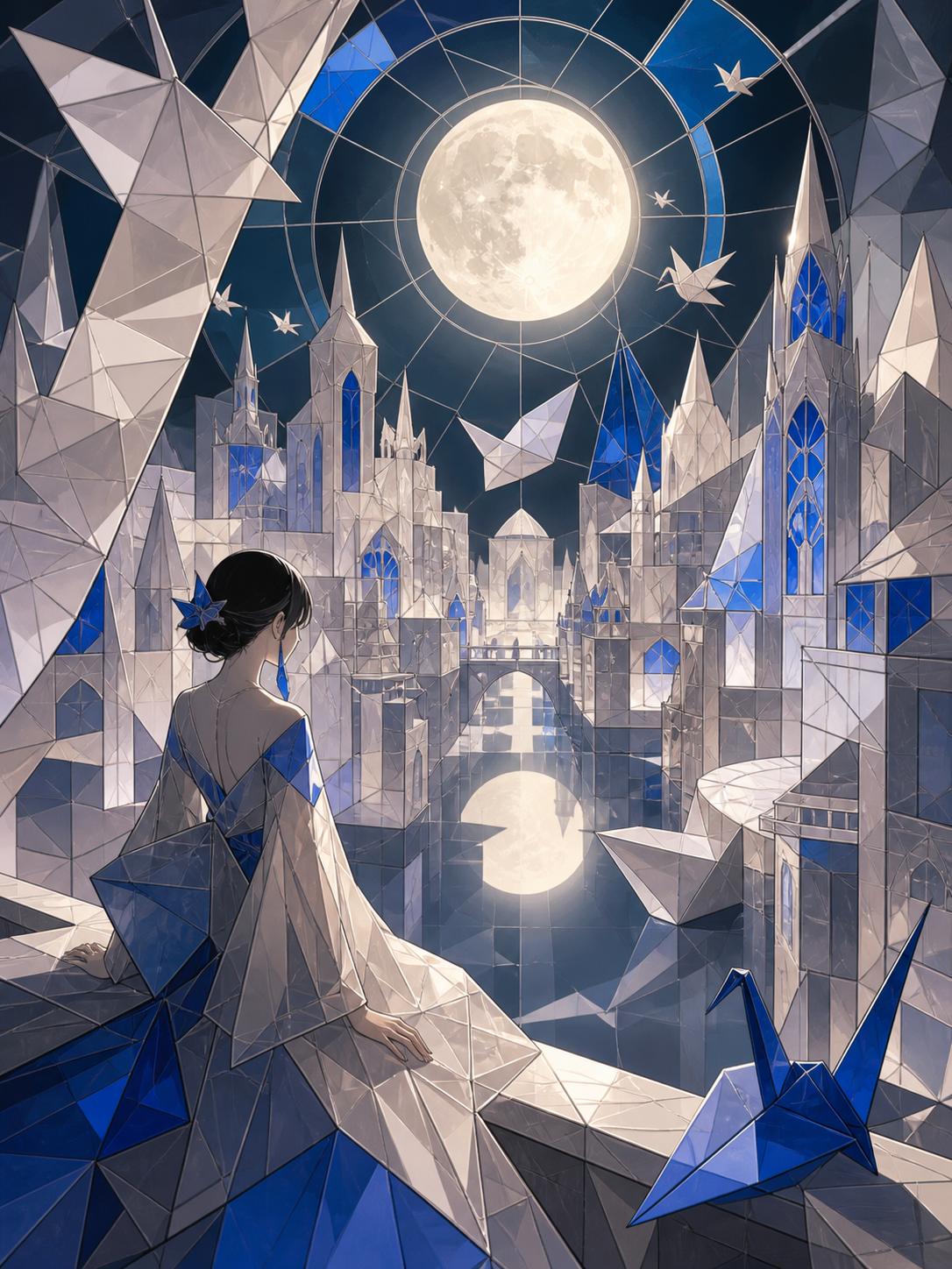 A city assembled entirely from folded memories represented as translucent paper, expressed as a visually coherent editorial artwork with no written explanation. Bold gallery-poster composition with no typography. Soft mo